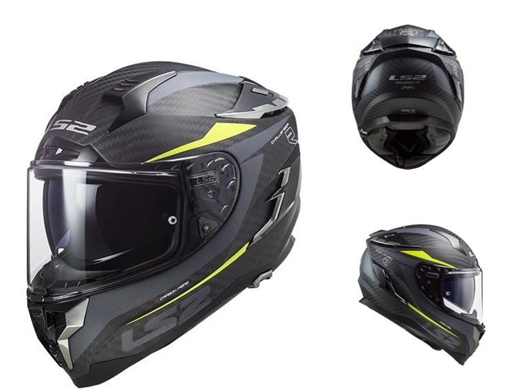 CASCO MOTO LS2 INTEGRAL FF327 CHALLENGER C DRONE MATT CARBON H-V YELLOW - XL